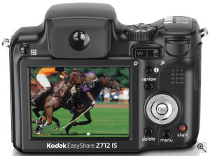 Kodak's EasyShare Z712 IS digital camera. Courtesy of Kodak, with modifications by Michael R. Tomkins. Click for a bigger picture!
