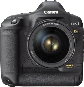 Canon's EOS-1Ds Mark II Digital. Courtesy of Canon, with modifications by Michael R. Tomkins. Click for a bigger picture!
