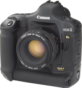 Canon's EOS-1Ds Mark II Digital. Courtesy of Canon, with modifications by Michael R. Tomkins. Click for a bigger picture!