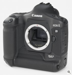 Canon's EOS-1D Mark II digital camera. Courtesy of Canon, with modifications by Michael R. Tomkins. Click for a bigger picture!