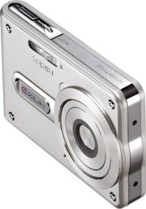 Casio's EXILIM EX-S100 digital camera. Courtesy of Casio, with modifications by Michael R. Tomkins. Click for a bigger picture!