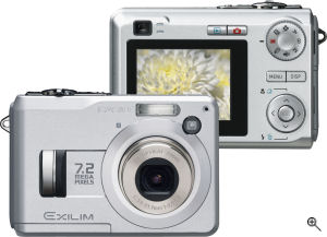 Casio's EXILIM EX-Z120 digital camera. Courtesy of Casio, with modifications by Michael R. Tomkins. Click for a bigger picture!