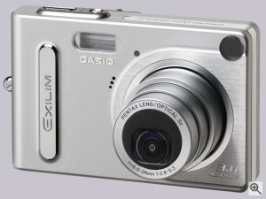 Casio's Exilim Zoom EX-Z3 digital camera. Courtesy of Casio, with modifications by Michael R. Tomkins. Click for a bigger picture!