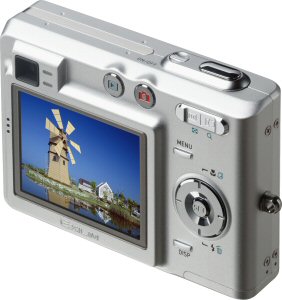 Casio's EXILIM EX-Z50 digital camera. Courtesy of Casio, with modifications by Michael R. Tomkins. Click for a bigger picture!