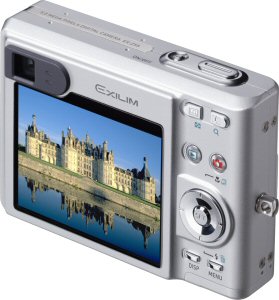 Casio's EXILIM EX-Z55 digital camera. Courtesy of Casio, with modifications by Michael R. Tomkins. Click for a bigger picture!