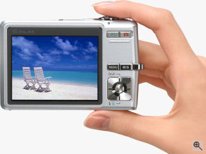 Casio's EXILIM EX-Z600 digital camera. Courtesy of Casio, with modifications by Michael R. Tomkins. Click for a bigger picture!