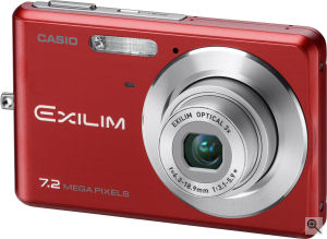 Casio's EXILIM CARD EX-Z77 digital camera. Courtesy of Casio, with modifications by Michael R. Tomkins. Click for a bigger picture!