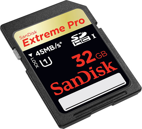 32GB variant of the SanDisk Extreme Pro SDHC UHS-I card. Rendering provided by SanDisk Corp. Click for a bigger picture!