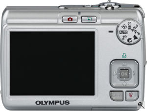 Olympus' FE-210 digital camera. Courtesy of Olympus, with modifications by Michael R. Tomkins. Click for a bigger picture!