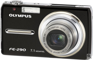 Olympus' FE-290 digital camera. Courtesy of Olympus, with modifications by Michael R. Tomkins. Click for a bigger picture!