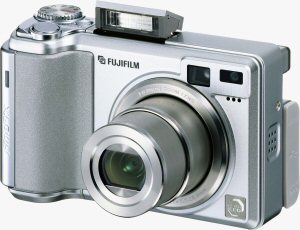 Fujifilm's FinePix E550 digital camera. Courtesy of Fujifilm, with modifications by Michael R. Tomkins. Click for a bigger picture!