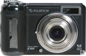 Fujifilm's FinePix E900 digital camera. Courtesy of Fujifilm, with modifications by Michael R. Tomkins. Click for a bigger picture!