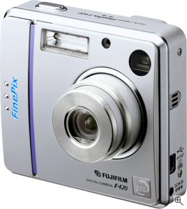 Fujifilm's FinePix F420 Zoom digital camera. Courtesy of Fujifilm Japan, with modifications by Michael R. Tomkins. Click for a bigger picture!