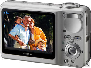 Fujifilm's FinePix F460 digital camera. Courtesy of Fujifilm, with modifications by Michael R. Tomkins. Click for a bigger picture!
