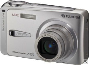 Fujifilm's FinePix F650 digital camera. Courtesy of Fujifilm, with modificatioms by Michael R. Tomkins. Click for a bigger picture!