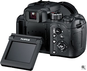 Fujifilm's FinePix S100FS digital camera. Courtesy of Fujifilm, with modifications by Michael R. Tomkins. Click for a bigger picture!