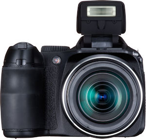 Fujifilm's FinePix S2000HD digital camera. Courtesy of Fujifilm, with modifications by Michael R. Tomkins. Click for a bigger picture!