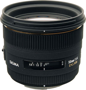 Sigma's 50mm F1.4 EX DG HSM lens for Four Thirds. Courtesy of Sigma, with modifications by Michael R. Tomkins. Click for a bigger picture!