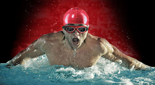 The Freestyle-series Swim Camera Goggle is available in red, black or blue versions. Photo provided by Liquid Image Co. LLC. Click for a bigger picture!