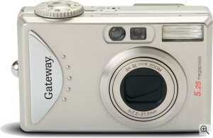 Gateway's DC-T50 digital camera. Courtesy of Gateway, with modifications by Michael R. Tomkins. Click for a bigger picture!