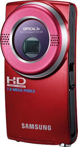 Front view of Samsung's HMX-U20 flash camcorder. Photo provided by Samsung Electronics America Inc. Click for a bigger picture!