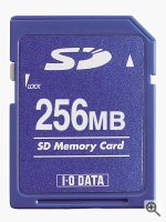 I-O Data's 256MB Secure Digital card. Courtesy of I-O Data Device Inc. with modifications by Michael R. Tomkins. Click for a bigger picture!