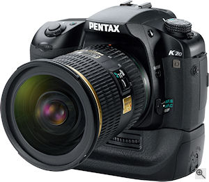 Pentax's K20D digital SLR. Courtesy of Pentax, with modifications by Michael R. Tomkins. Click for a b igger picture!
