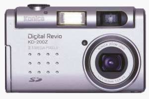 Konica's Digital  Revio KD-200Z digital camera, front view. Courtesy of Konica.