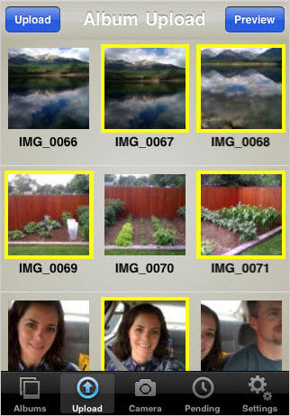 LifePics for iPhone, album upload screen. Screenshot provided by LifePics.