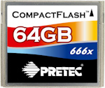 Pretec's 64GB 666x CompactFlash card. Photo provided by Pretec Electronics Corp.