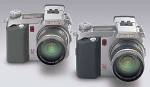 Minolta's DiMAGE 5 and DiMAGE 7 digital cameras side by side. Courtesy of Minolta.