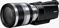 Conceptual mockup of Sony's E-mount interchangeable lens, Exmor APS camcorder. Photo provided by Sony Corp.
