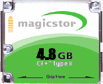 GS Magicstor's 1048c 4.8GB CompactFlash+ Type-II hard disk drive. Courtesy of GS Magicstor Inc., with modifications by Michael R. Tomkins.
