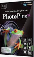 Serif PhotoPlus X4, product packaging render. Provided by Serif (Europe) Ltd.
