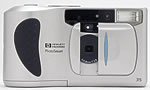 Hewlett-Packard's PhotoSmart 315 digital camera, front view.  Copyright (c) 2001, The Imaging Resource.  All rights reserved.