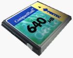 Pretec's 640MB CompactFlash card. Courtesy of Pretec, with modifications by Michael R. Tomkins.