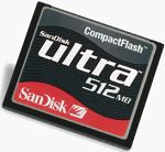 SanDisk's 512MB Ultra CompactFlash card. Courtesy of SanDisk.