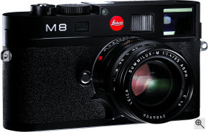 Leica's M8 digital camera. Courtesy of Leica, with modifications by Michael R. Tomkins. Click for a bigger picture!