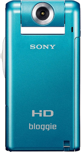 The blue version of Sony's Bloggie MHS-PM5 digital camcorder. Photo provided by Sony Electronics Inc. Click for a bigger picture!