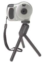 Microtek's MN100 digital camera shown with bundled tripod attached. Courtesy of Microtek International Inc.