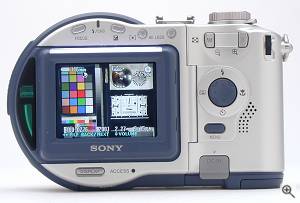 Sony's MVC-CD200 digital camera, rear view. Copyright  (c) 2001, The Imaging Resource. All rights reserved. Click for a bigger picture!