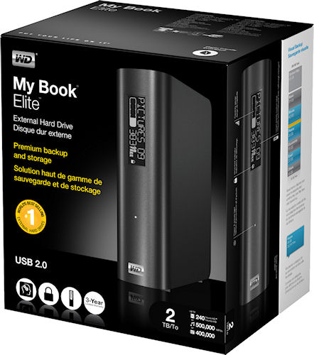WD's My Book Elite product packaging, two terabyte version. Photo provided by Western Digital Corp. Click for a bigger picture!