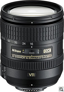 Nikon AF-S DX Nikkor 16-85mm VR lens. Courtesy of Nikon, with modifications by Zig Weidelich. Click for a bigger picture!