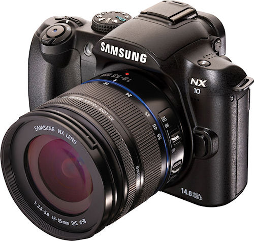 Samsung's NX10 single-lens direct-view camera. Photo provided by Samsung Electronics America Inc. Click for a bigger picture!