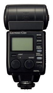 Olympus' E System flash. Courtesy of Olympus, with modifications by Michael R. Tomkins. Click for a bigger picture!