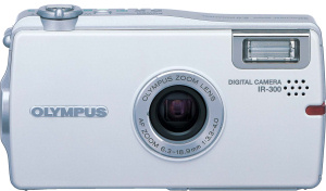 Olympus' IR-300 digital camera. Courtesy of Olympus, with modifications by Michael R. Tomkins. Click for a bigger picture!