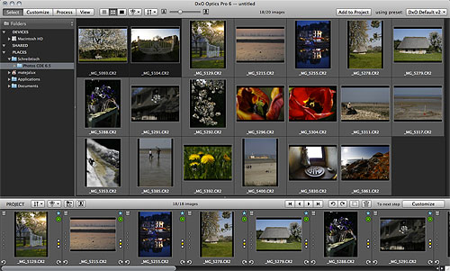 Selecting an image in DxO Optics Pro v6.6 for Mac. Screenshot provided by DxO Labs. Click for a bigger picture!