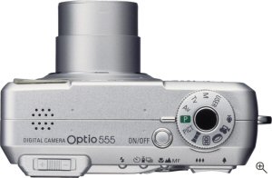 Pentax's Optio 555 digital camera. Courtesy of Pentax, with modifications by Michael R. Tomkins. Click for a bigger picture!