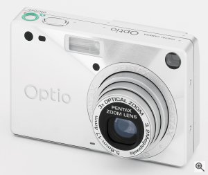 Pentax's OptioS digital camera. Courtesy of Pentax, with modifications by Michael R. Tomkins. Click for a bigger picture!