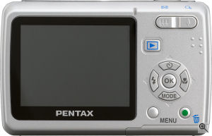 Pentax's Optio E40 digital camera. Courtesy of Pentax, with modifications by Michael R. Tomkins. Click for a bigger picture!